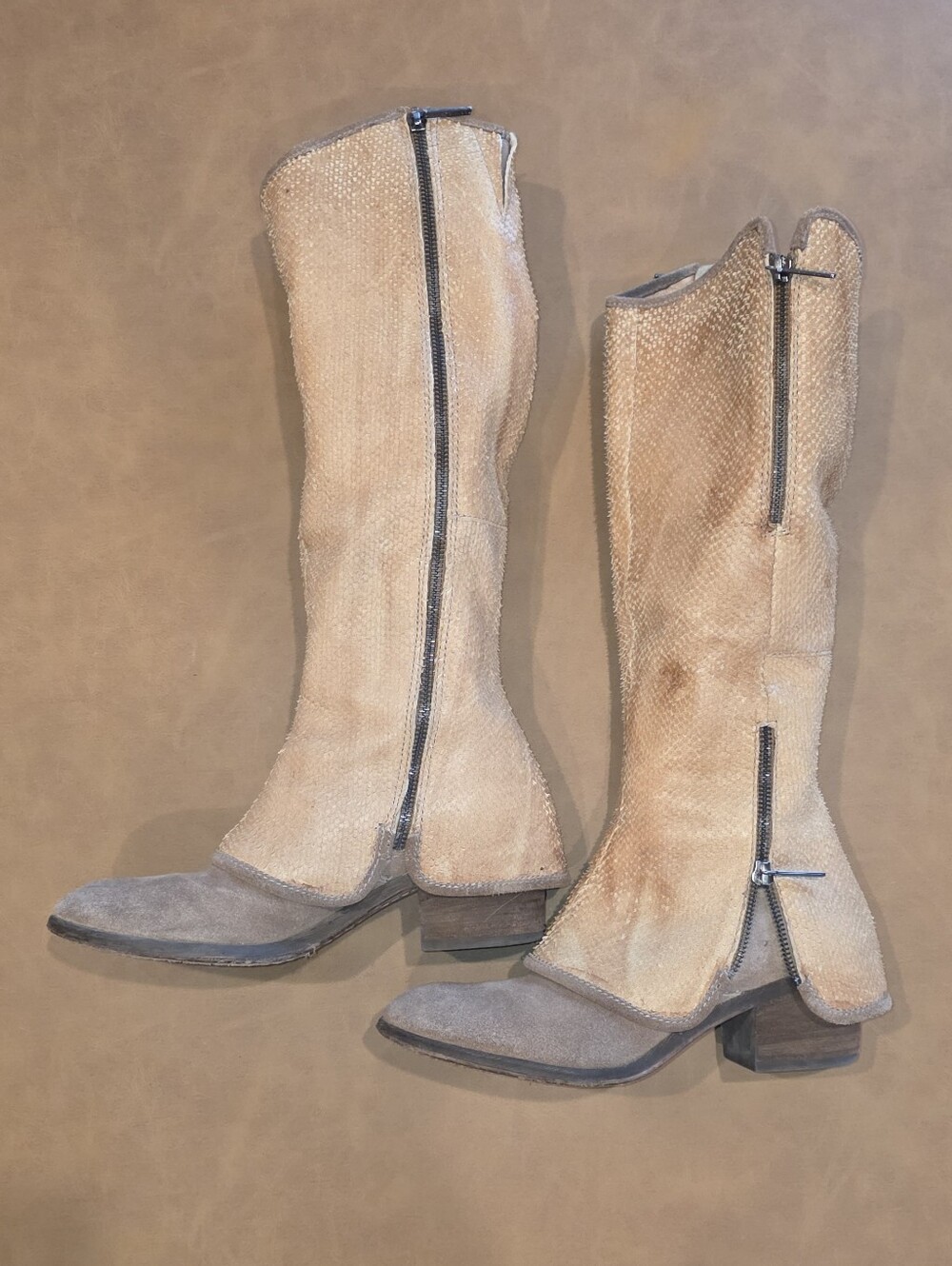 Women's Tall Zip-Up Suede Boots in Beige